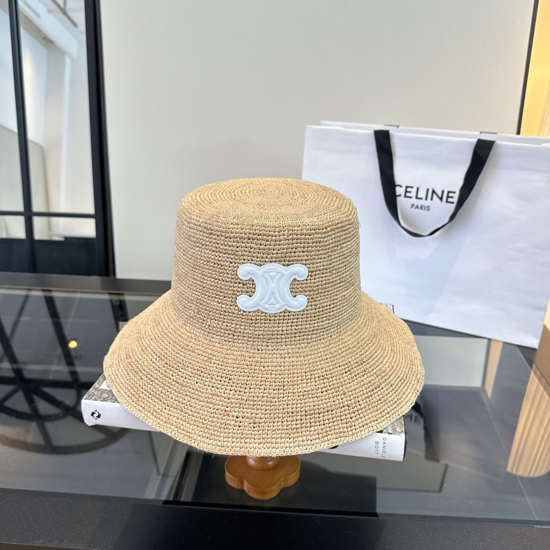 Celine Celine赛琳凯旋门logo拉菲草盆帽