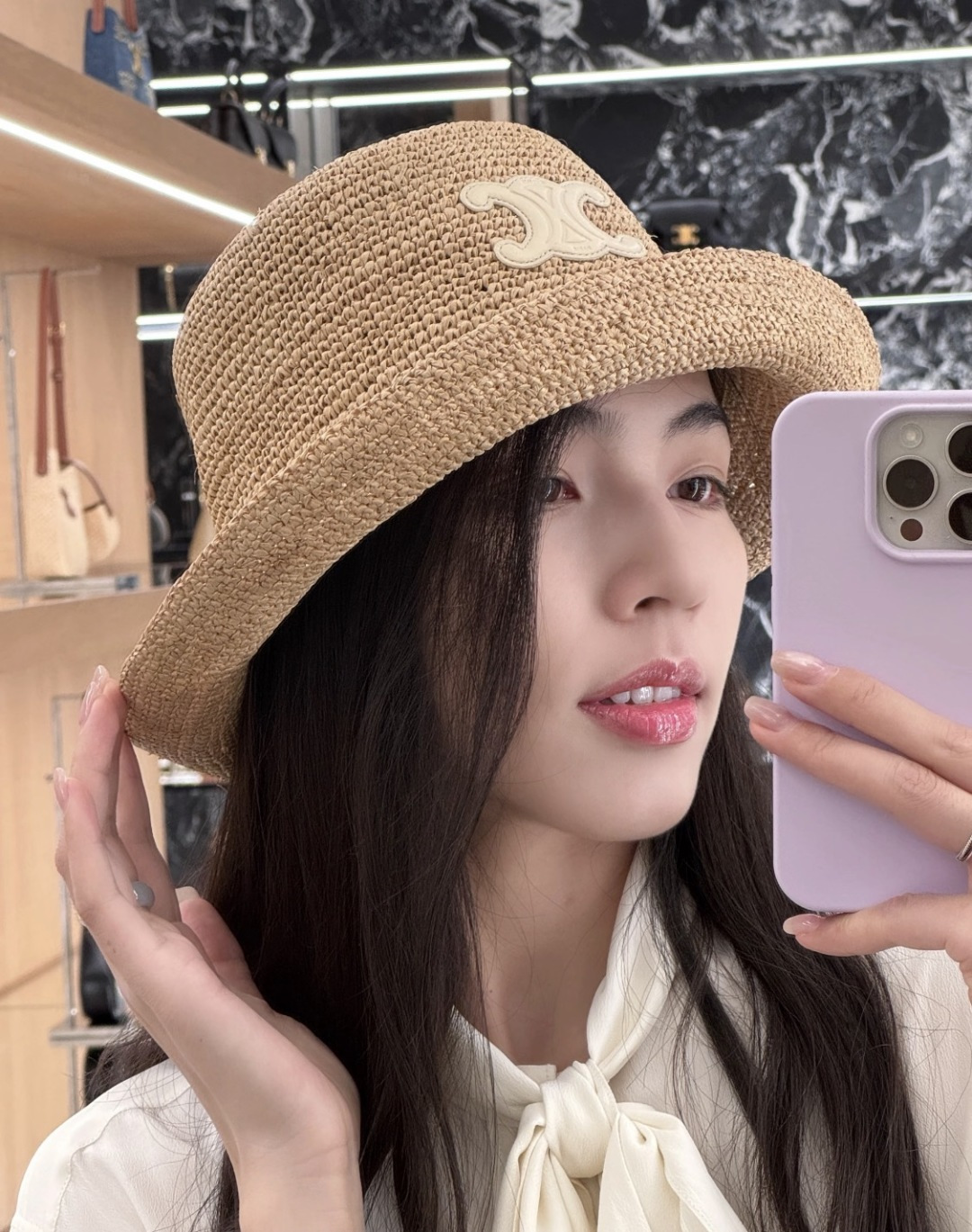 Celine Celine赛琳凯旋门logo拉菲草盆帽