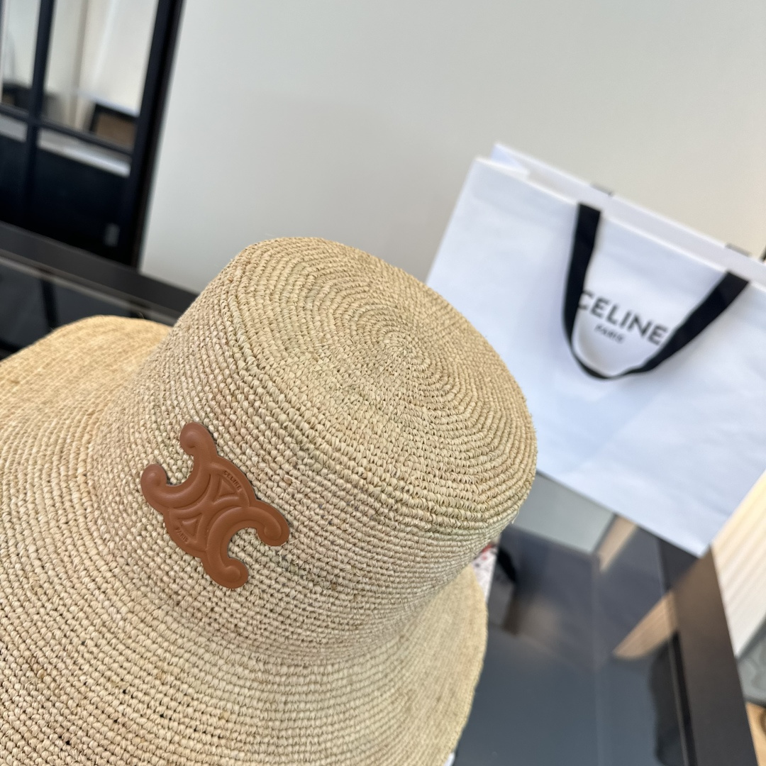 Celine Celine赛琳凯旋门logo拉菲草盆帽