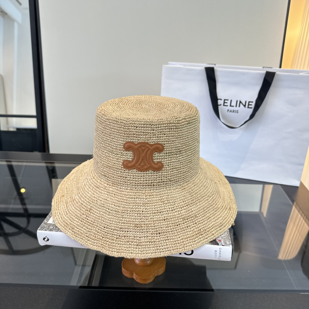 Celine Celine赛琳凯旋门logo拉菲草盆帽