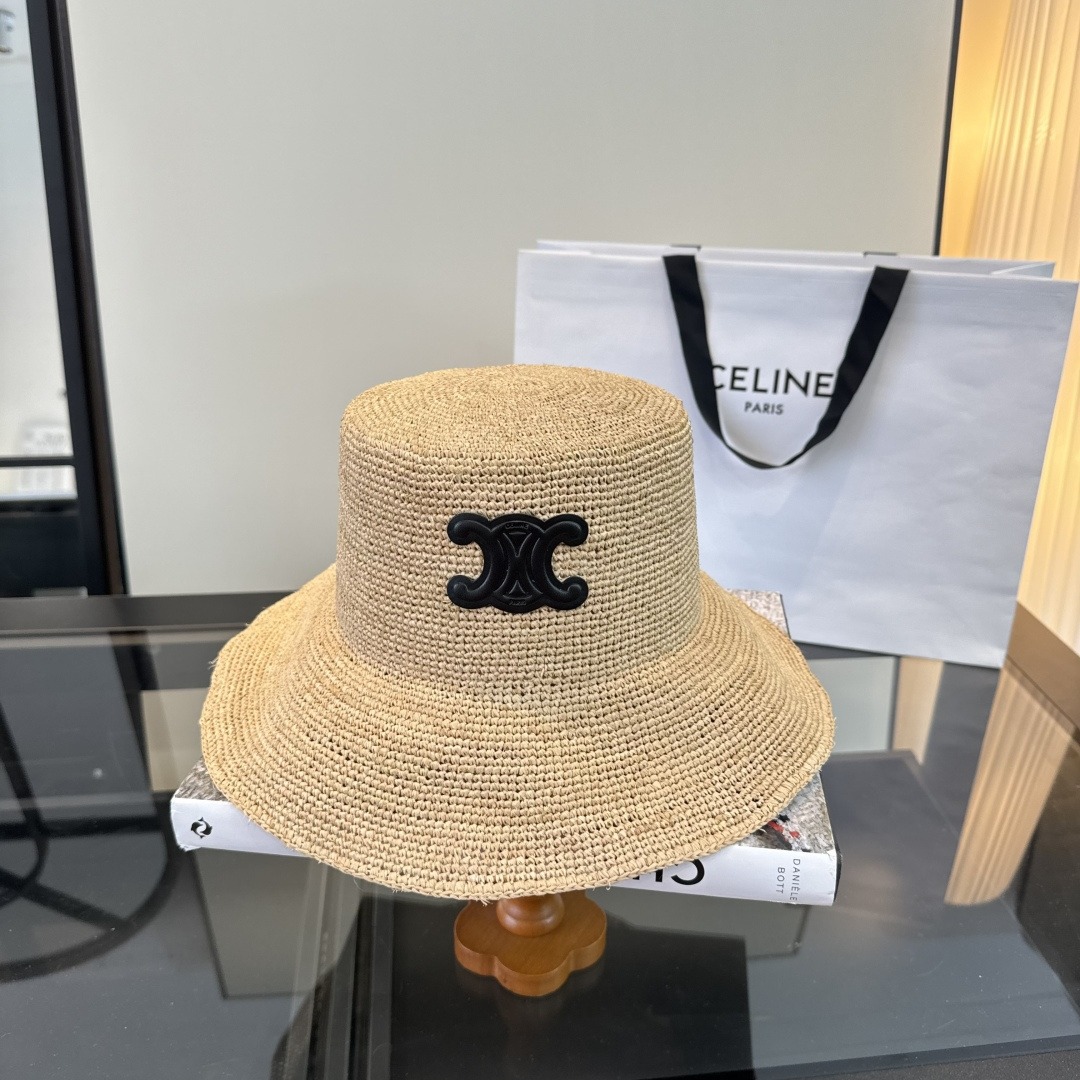 Celine Celine赛琳凯旋门logo拉菲草盆帽