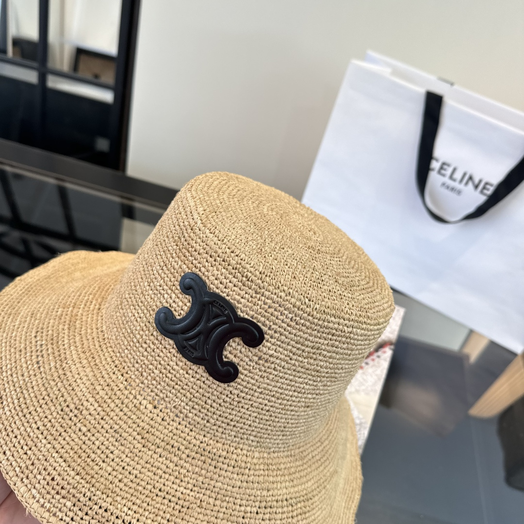 Celine Celine赛琳凯旋门logo拉菲草盆帽