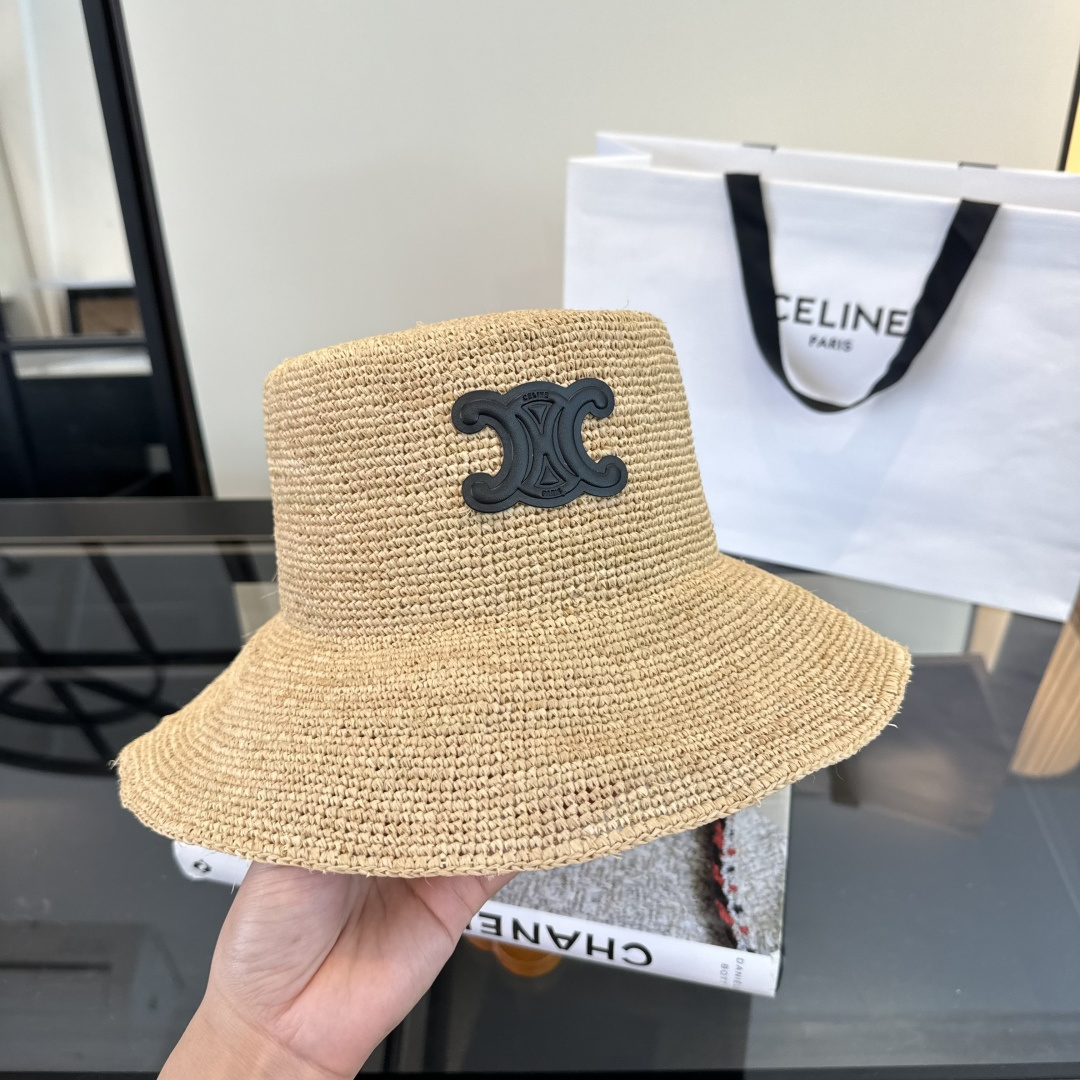 Celine Celine赛琳凯旋门logo拉菲草盆帽