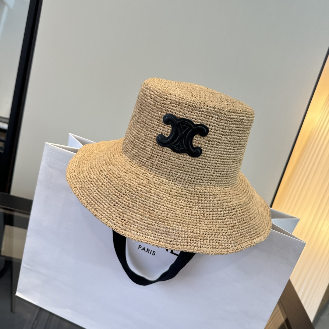 Celine Celine赛琳凯旋门logo拉菲草盆帽