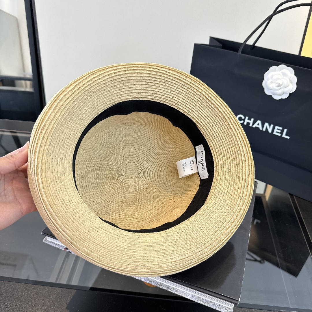 PChanel香奈儿超细进口纸草小香卷边檐盆帽⚜️五金可拆 可直播 百搭时尚款！💫米色 黑色