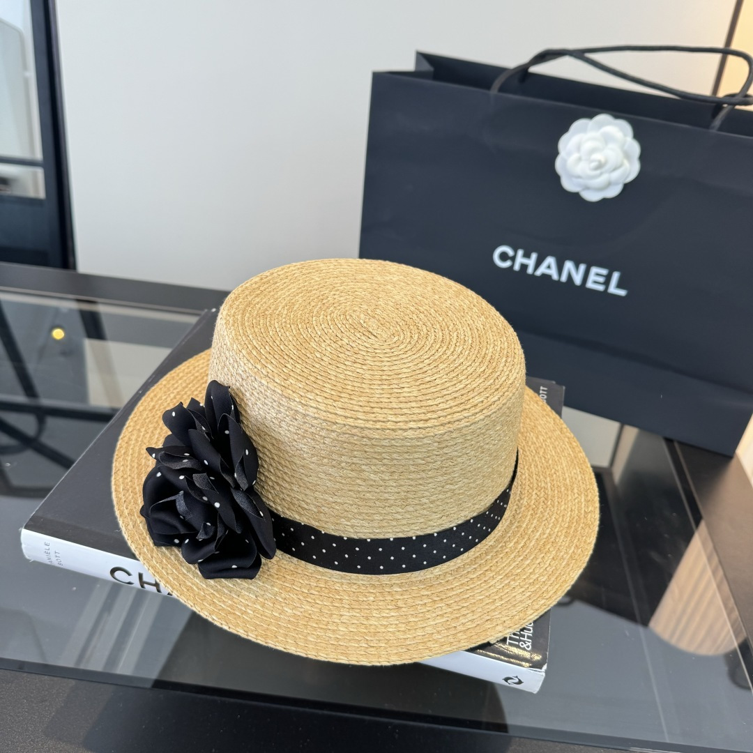 Chanel Chanel香奈儿平顶礼帽，拉菲草帽，头围57cm