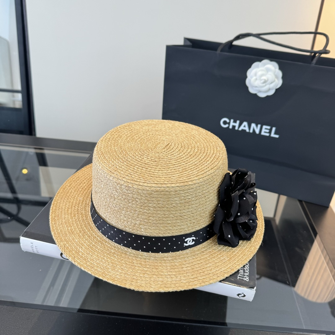 Chanel Chanel香奈儿平顶礼帽，拉菲草帽，头围57cm