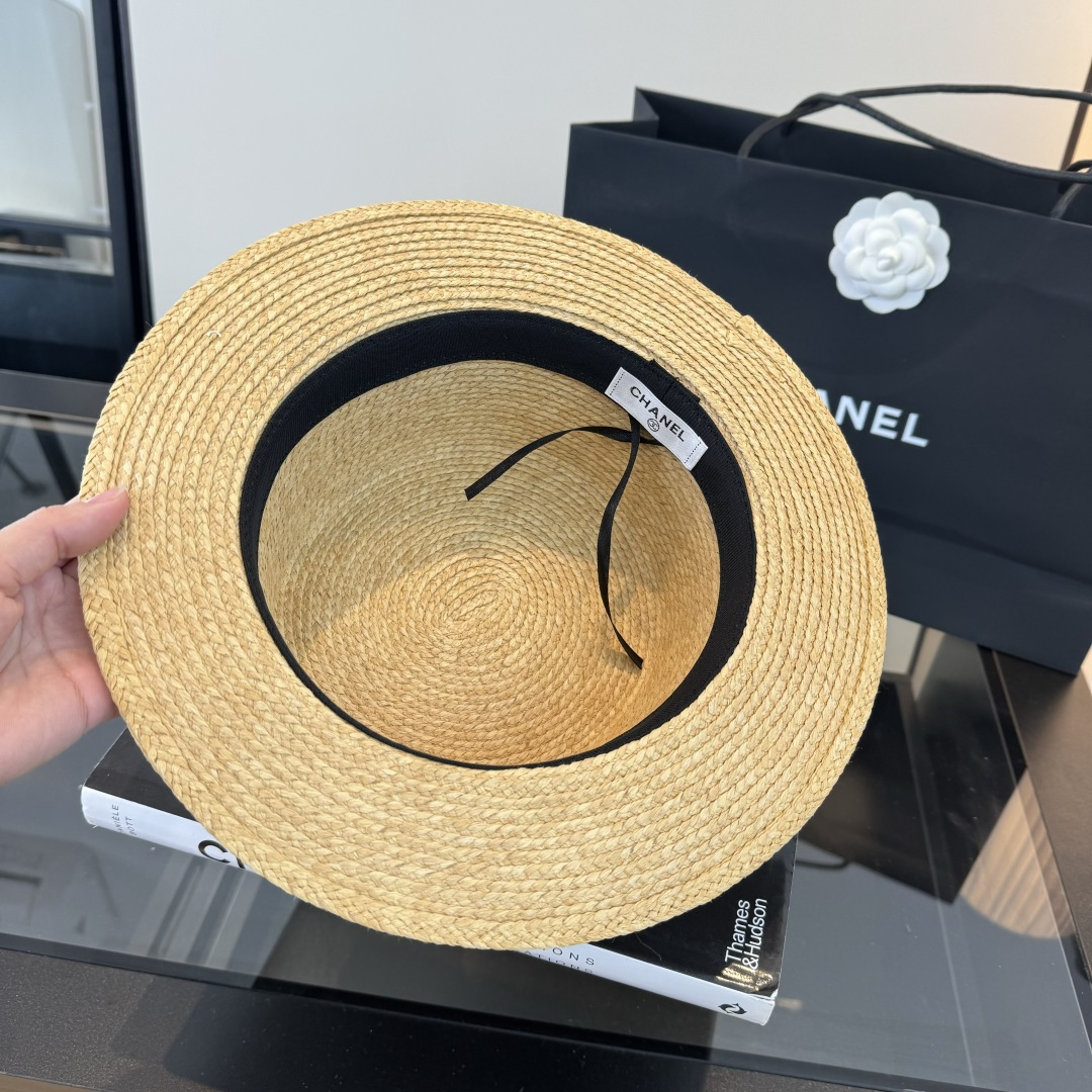 Chanel Chanel香奈儿平顶礼帽，拉菲草帽，头围57cm