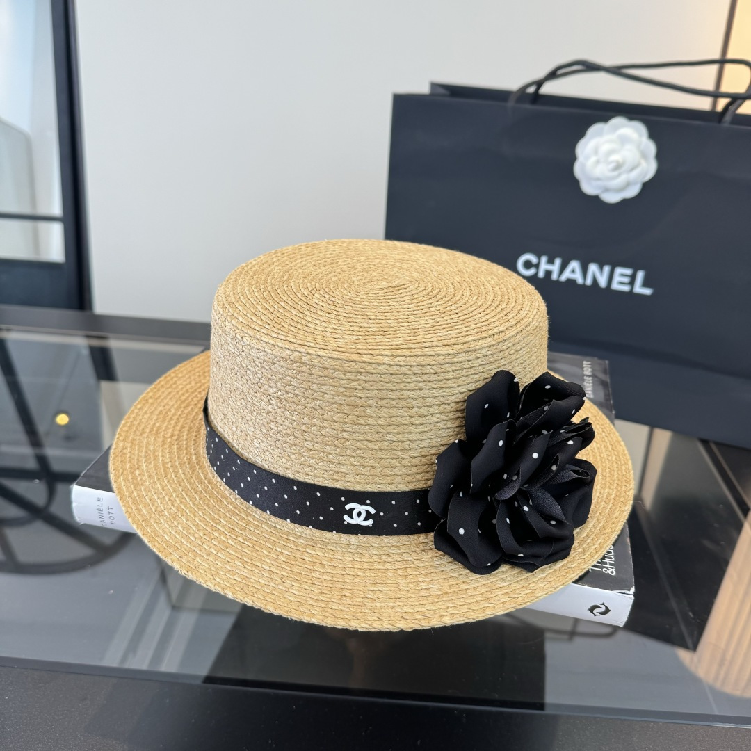 Chanel Chanel香奈儿平顶礼帽，拉菲草帽，头围57cm