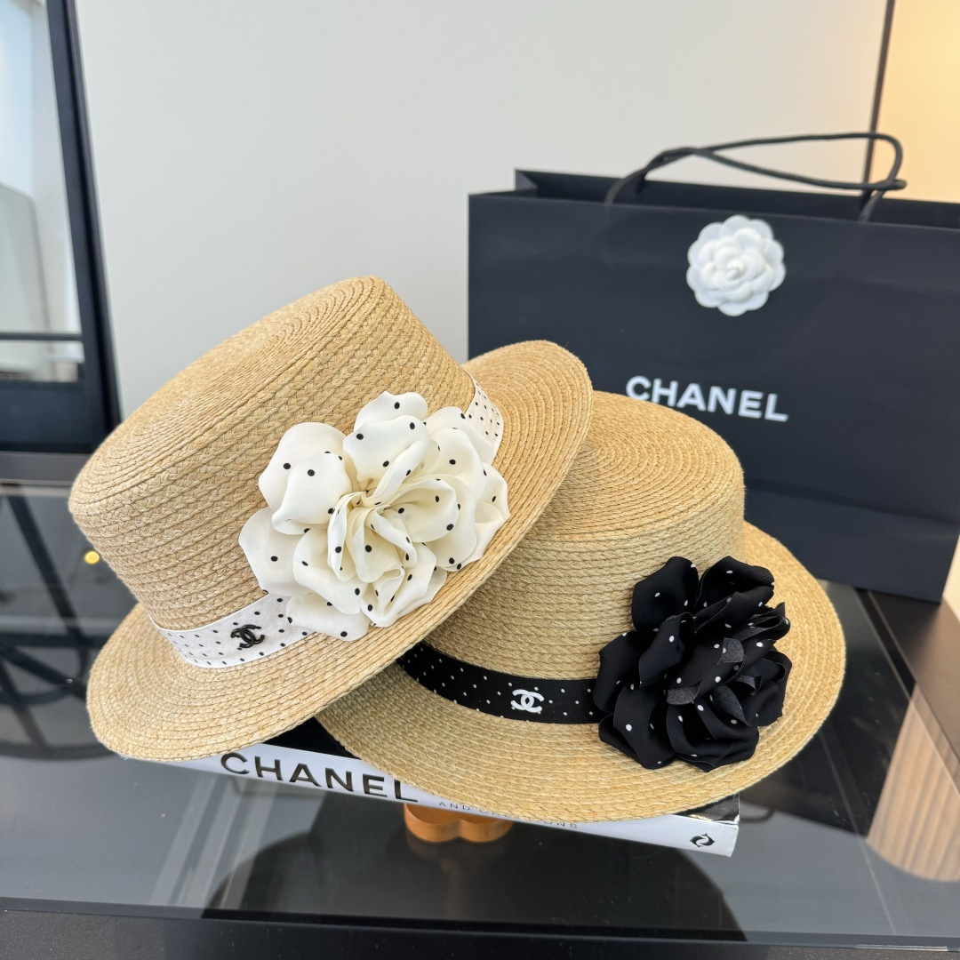 Chanel Chanel香奈儿平顶礼帽，拉菲草帽，头围57cm