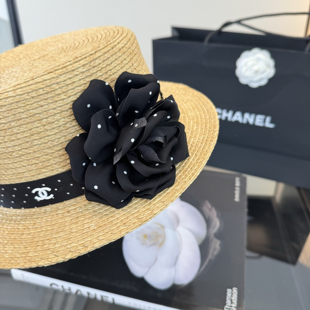 Chanel Chanel香奈儿平顶礼帽，拉菲草帽，头围57cm