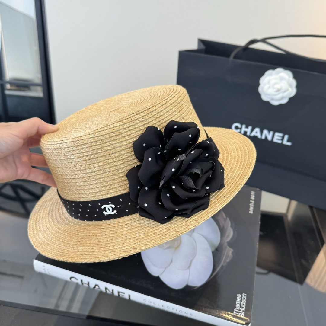 Chanel Chanel香奈儿平顶礼帽，拉菲草帽，头围57cm