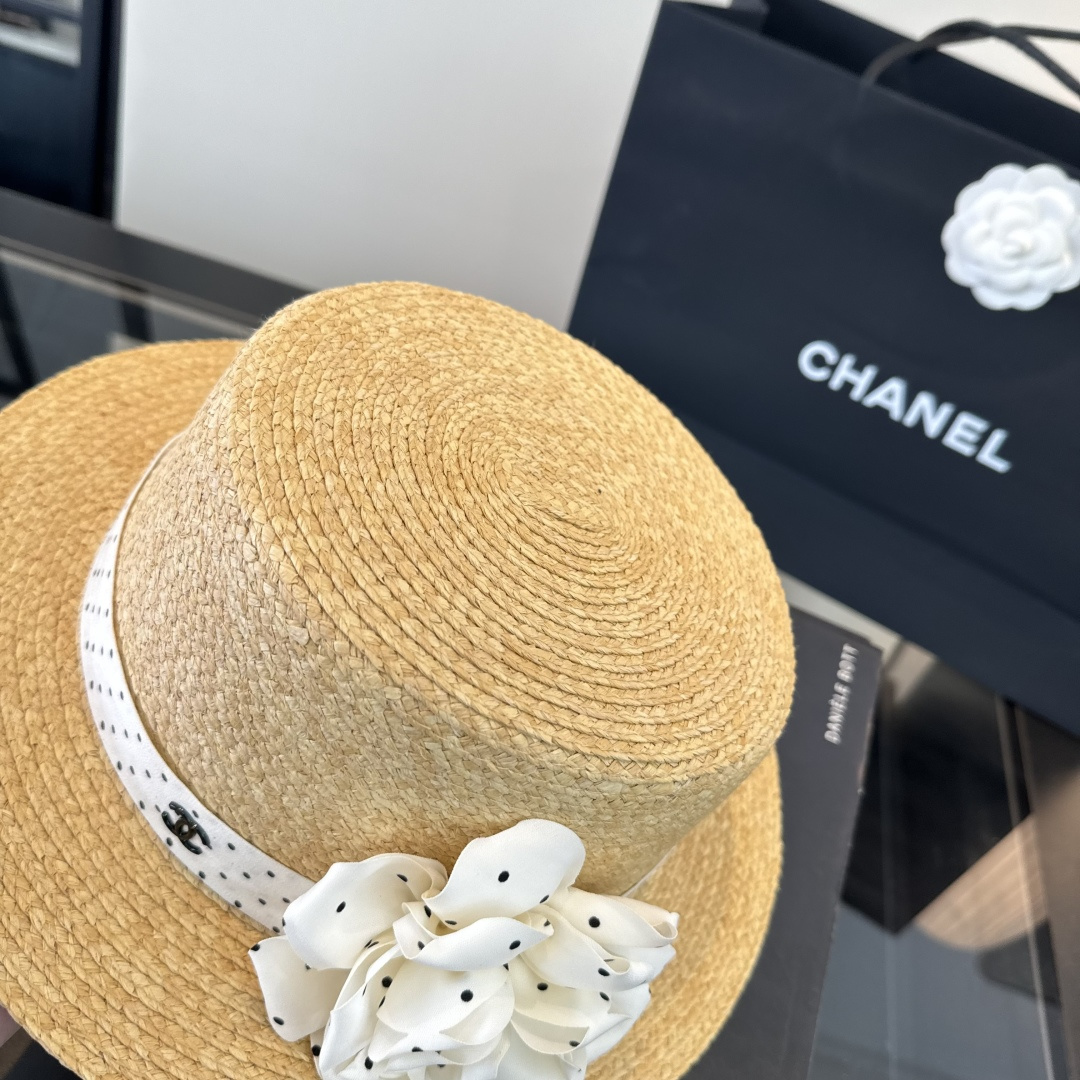 Chanel Chanel香奈儿平顶礼帽，拉菲草帽，头围57cm
