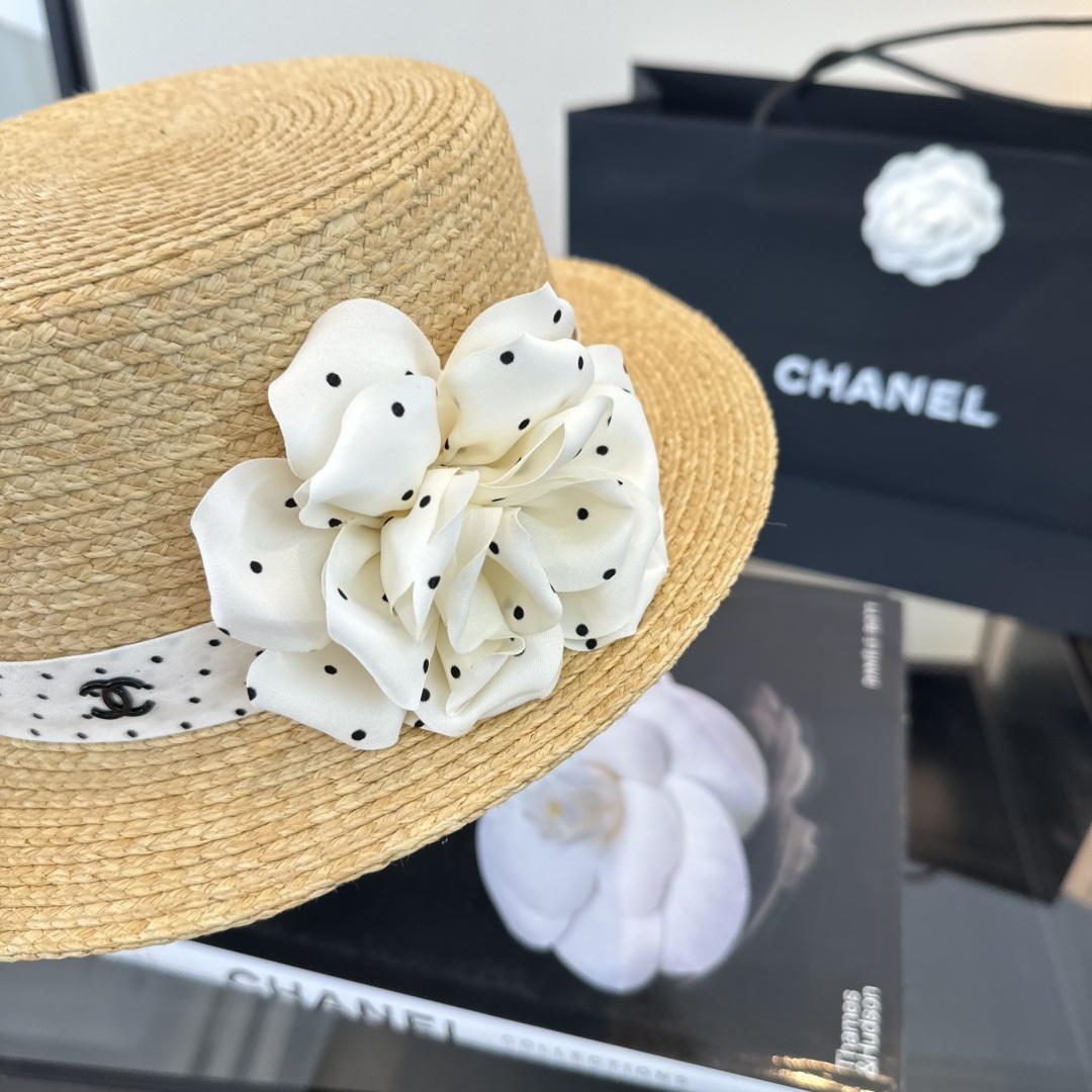 Chanel Chanel香奈儿平顶礼帽，拉菲草帽，头围57cm