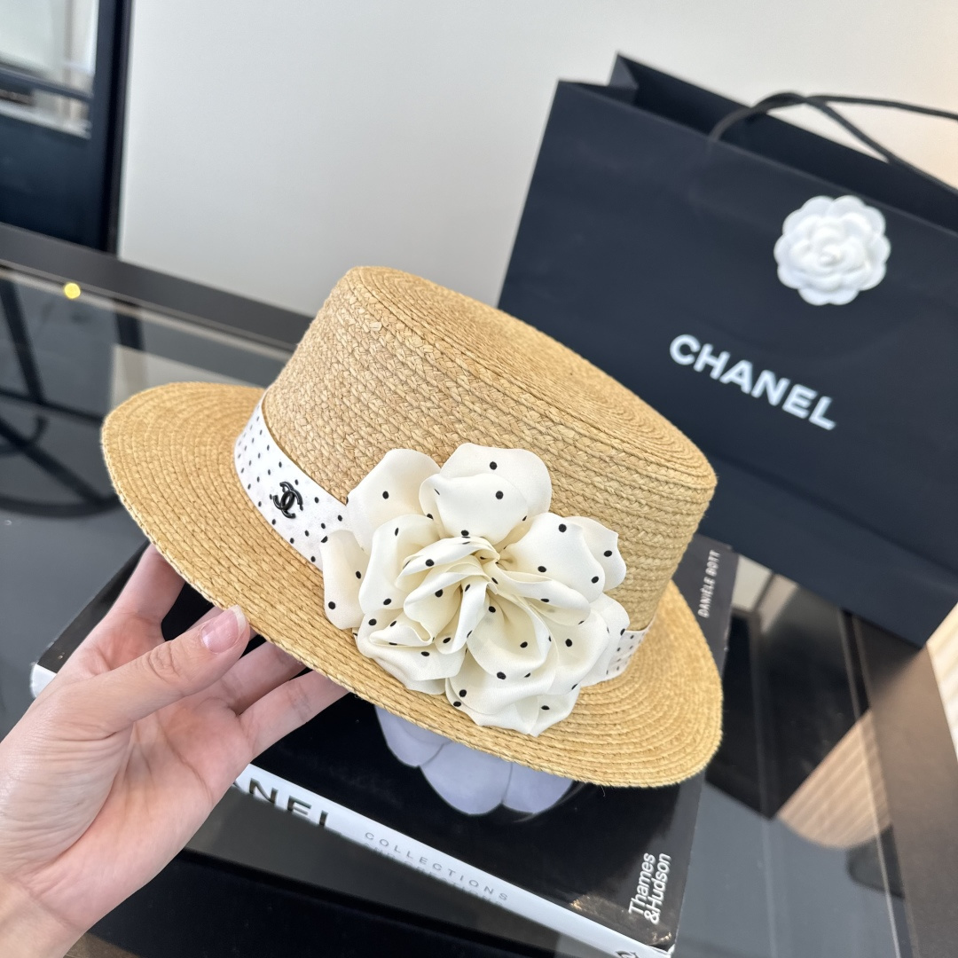 Chanel Chanel香奈儿平顶礼帽，拉菲草帽，头围57cm