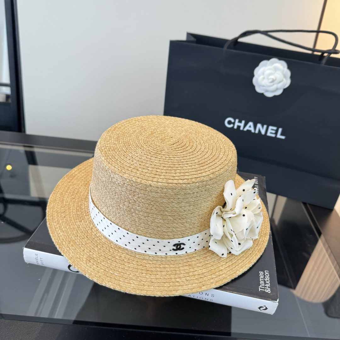 Chanel Chanel香奈儿平顶礼帽，拉菲草帽，头围57cm
