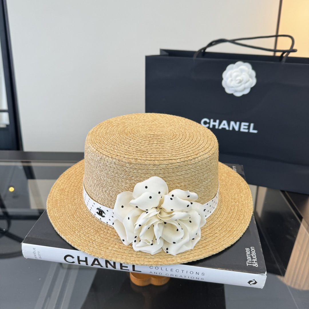 Chanel Chanel香奈儿平顶礼帽，拉菲草帽，头围57cm