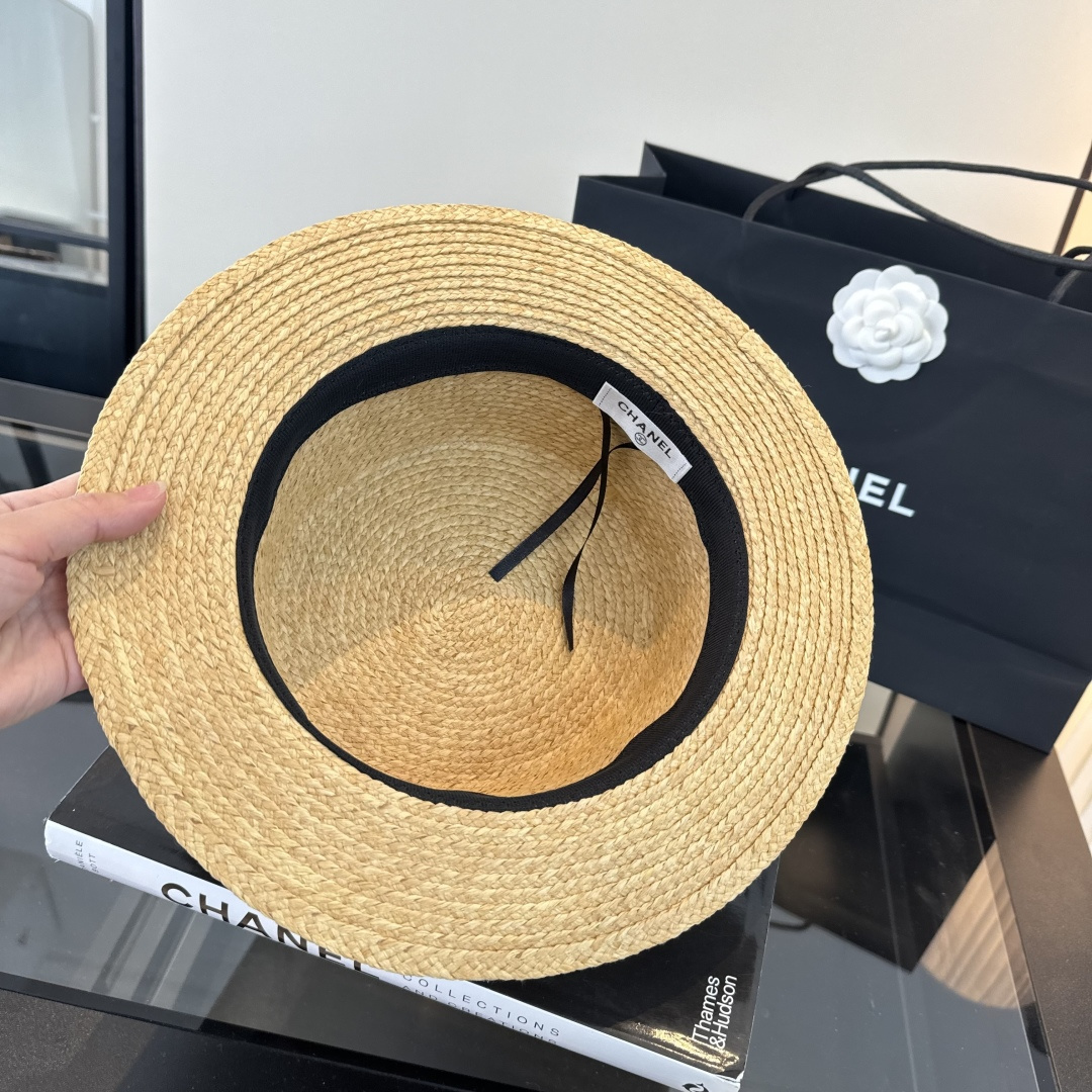 Chanel Chanel香奈儿平顶礼帽，拉菲草帽，头围57cm