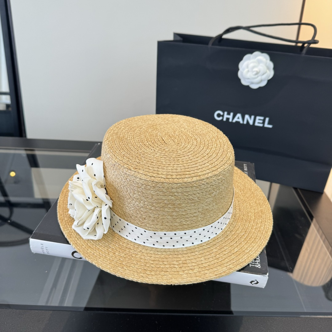Chanel Chanel香奈儿平顶礼帽，拉菲草帽，头围57cm