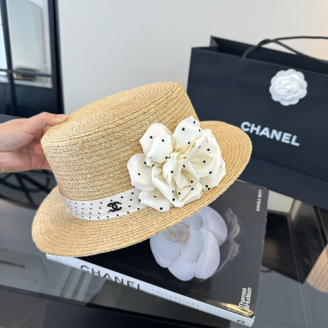 Chanel Chanel香奈儿平顶礼帽，拉菲草帽，头围57cm
