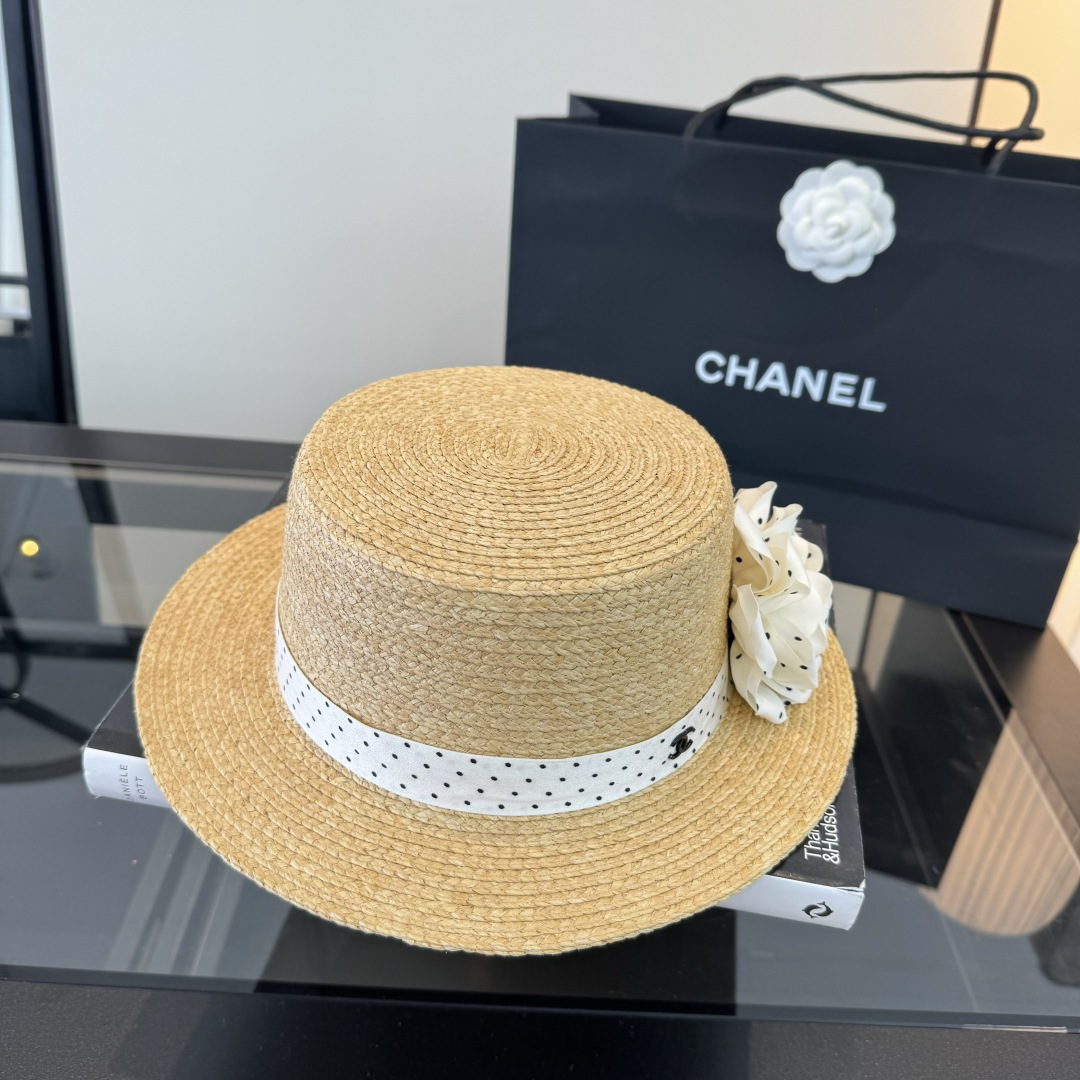 Chanel Chanel香奈儿平顶礼帽，拉菲草帽，头围57cm
