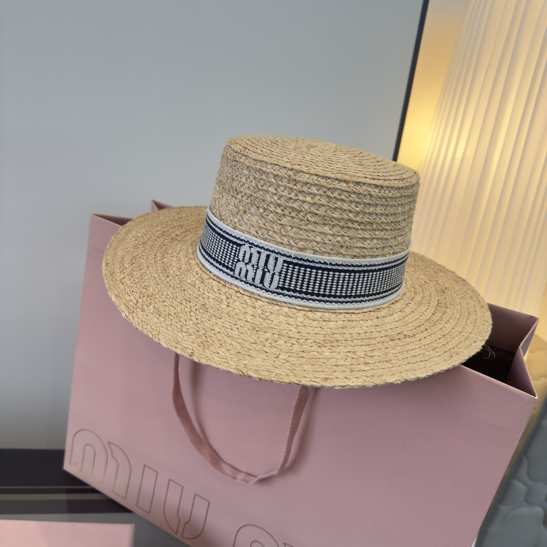 Miu Miu miumiu缪缪2026 新款平顶拉菲草帽，头围57cm