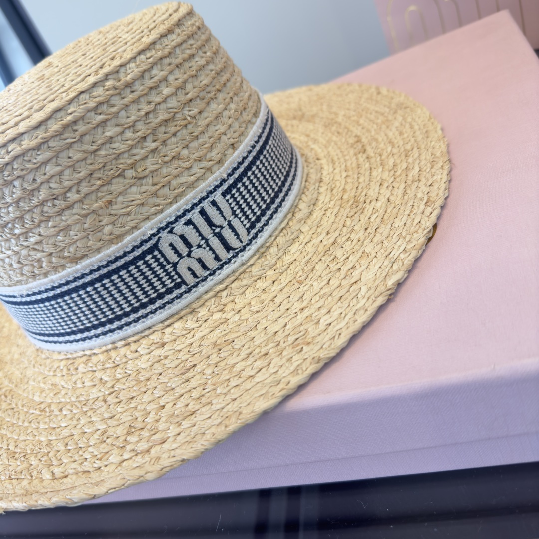Miu Miu miumiu缪缪2026 新款平顶拉菲草帽，头围57cm