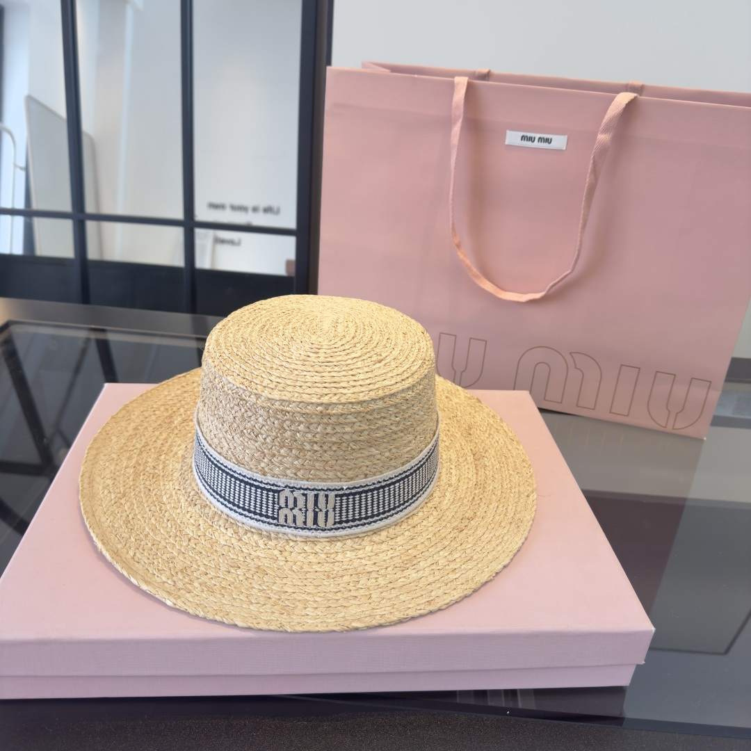 Miu Miu miumiu缪缪2026 新款平顶拉菲草帽，头围57cm