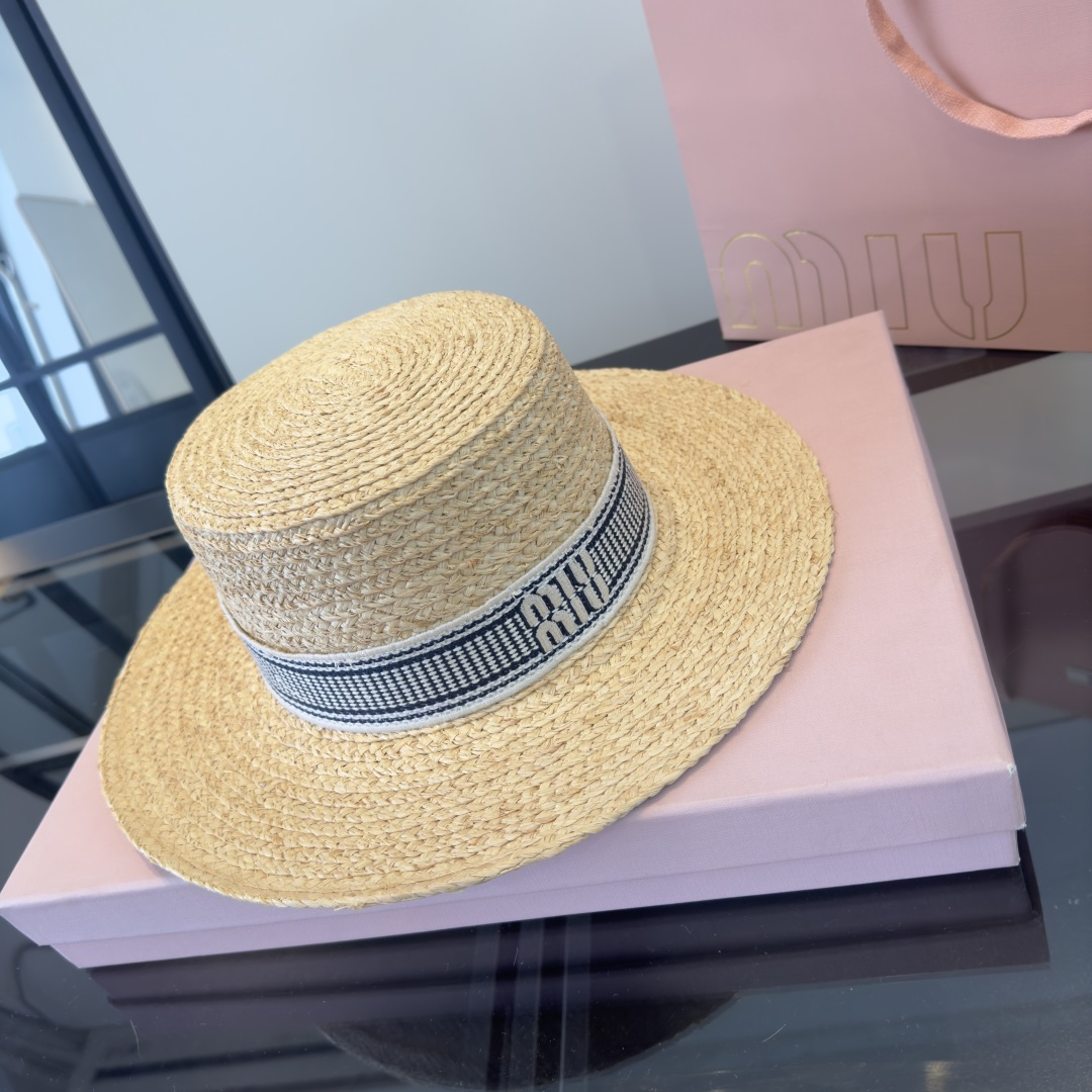 Miu Miu miumiu缪缪2026 新款平顶拉菲草帽，头围57cm