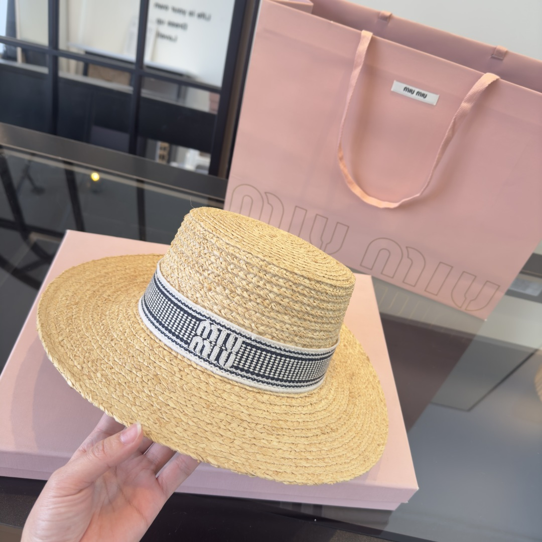 Miu Miu miumiu缪缪2026 新款平顶拉菲草帽，头围57cm