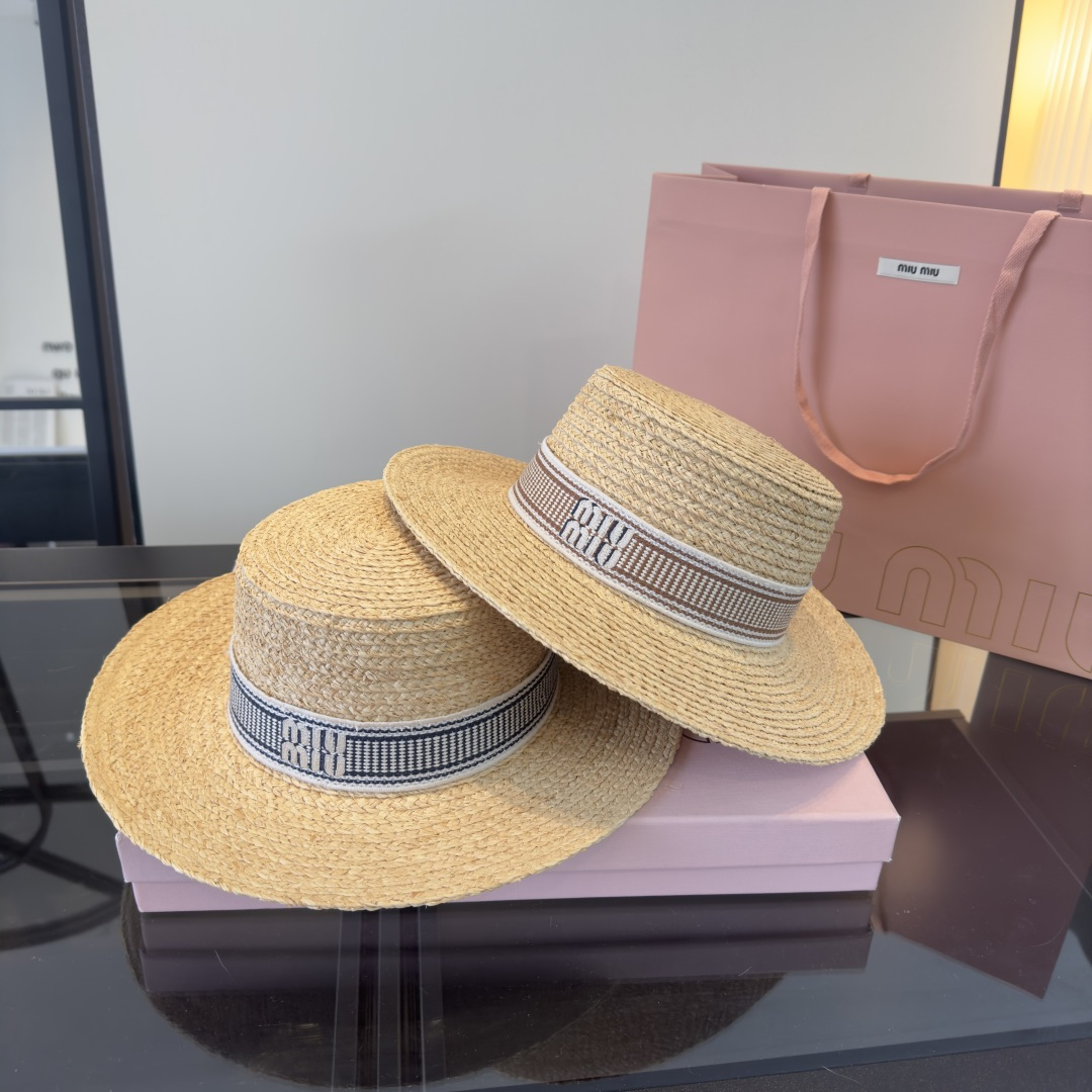 Miu Miu miumiu缪缪2026 新款平顶拉菲草帽，头围57cm