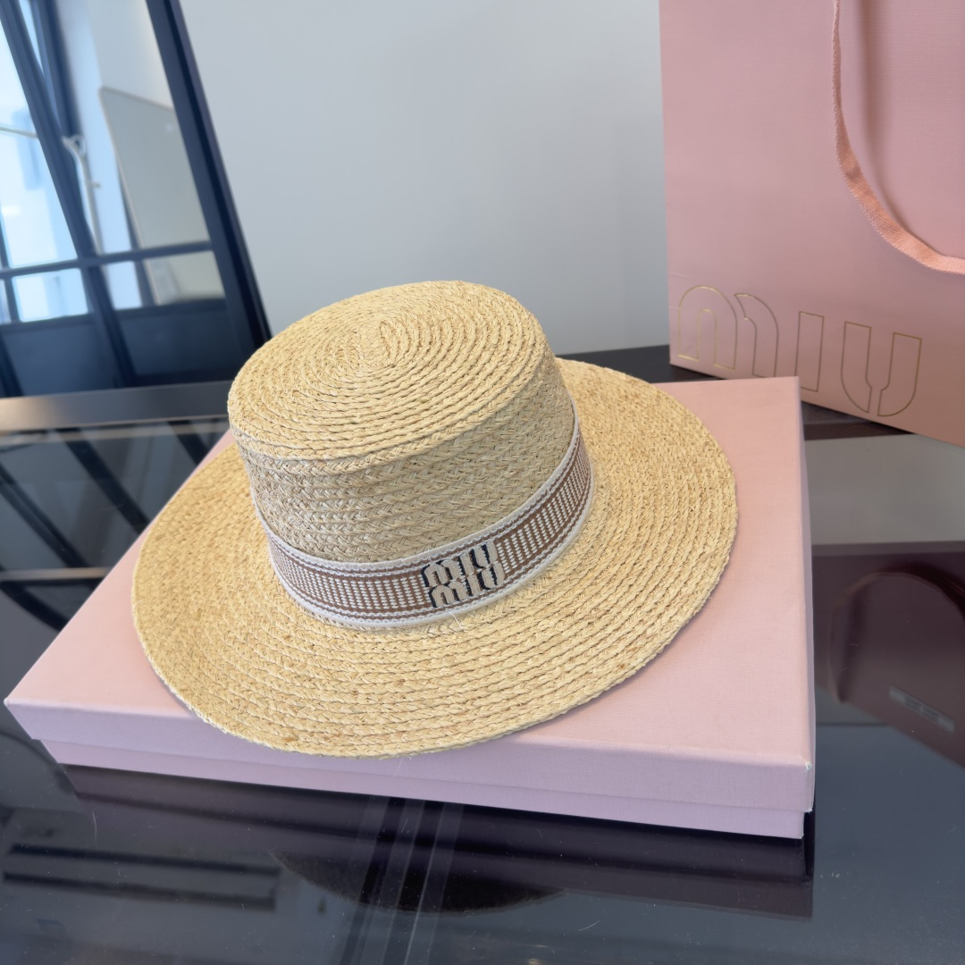Miu Miu miumiu缪缪2026 新款平顶拉菲草帽，头围57cm