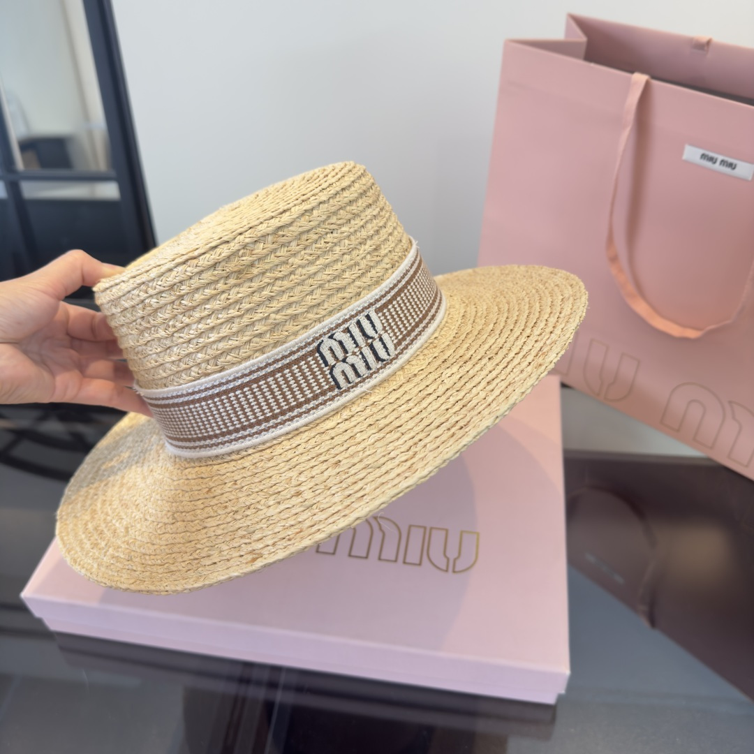 Miu Miu miumiu缪缪2026 新款平顶拉菲草帽，头围57cm