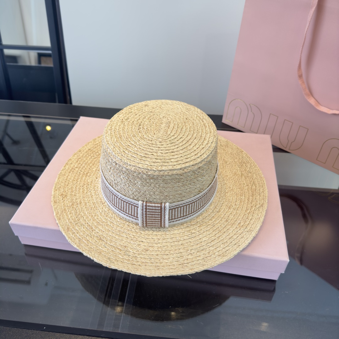 Miu Miu miumiu缪缪2026 新款平顶拉菲草帽，头围57cm