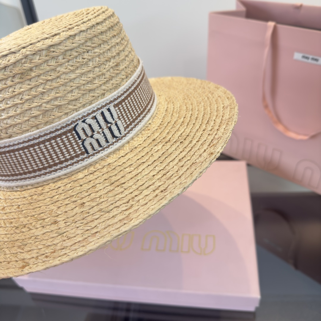 Miu Miu miumiu缪缪2026 新款平顶拉菲草帽，头围57cm