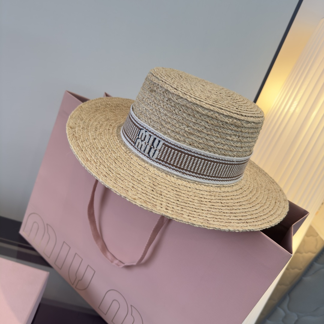 Miu Miu miumiu缪缪2026 新款平顶拉菲草帽，头围57cm