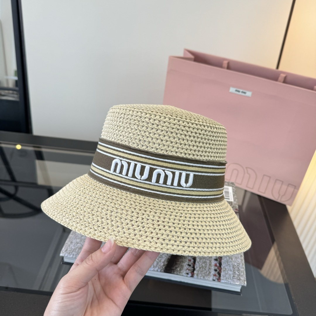 Pmiumiu缪缪新款盆帽，夏日爆款草帽，头围57cm
