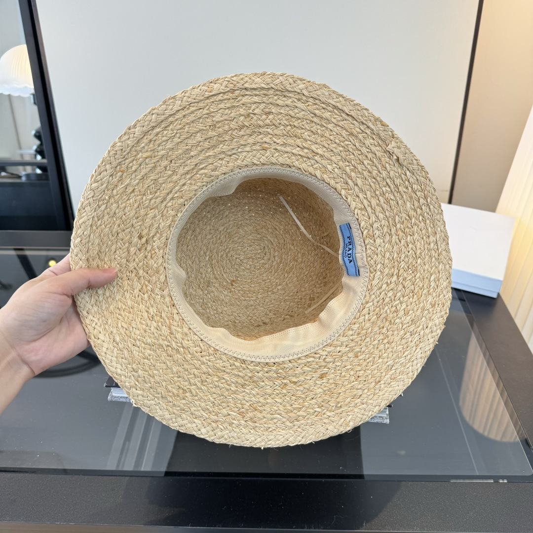 P普拉达新款平顶草帽，旅游必备，头围57cm