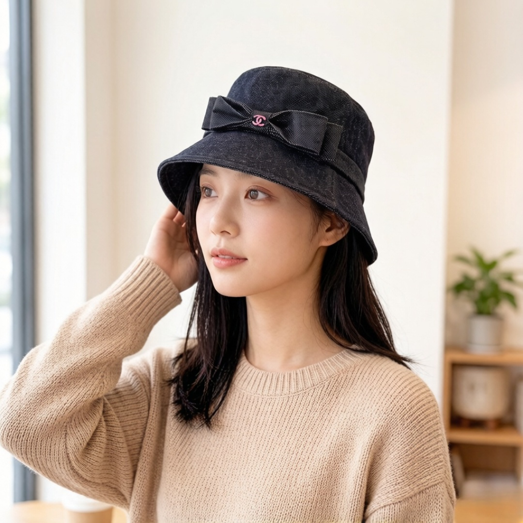 P Chanel香奈儿牛仔渔夫帽，头围57cm