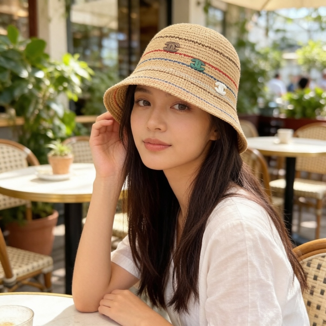 P Chanel香奈儿条纹渔夫帽，头围57cm