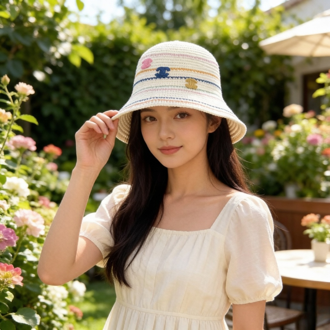 P Chanel香奈儿条纹渔夫帽，头围57cm