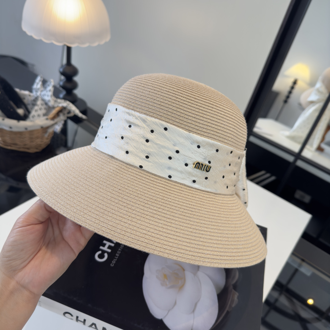 P miumiu缪缪新款蝴蝶结大帽檐盆帽，遮阳沙滩帽