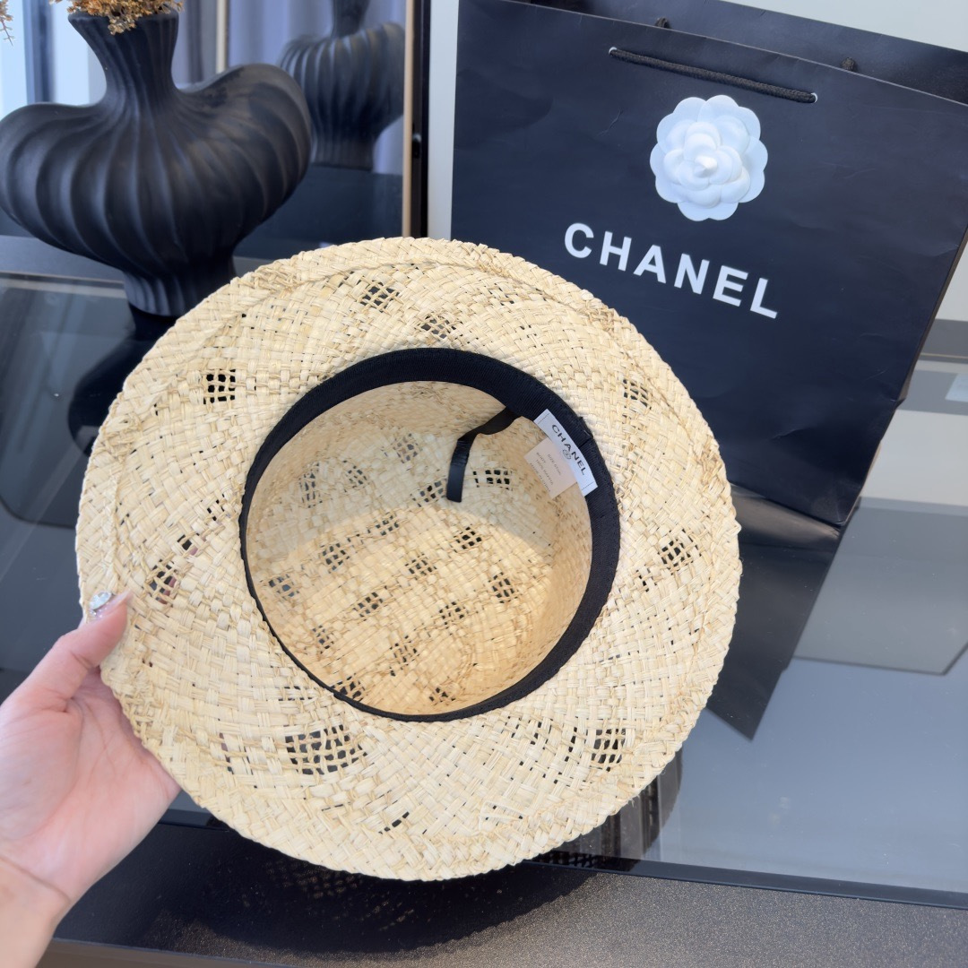 P Chanel香奈儿拉菲草遮阳帽、夏日出游搭衣必备，头围57cm
