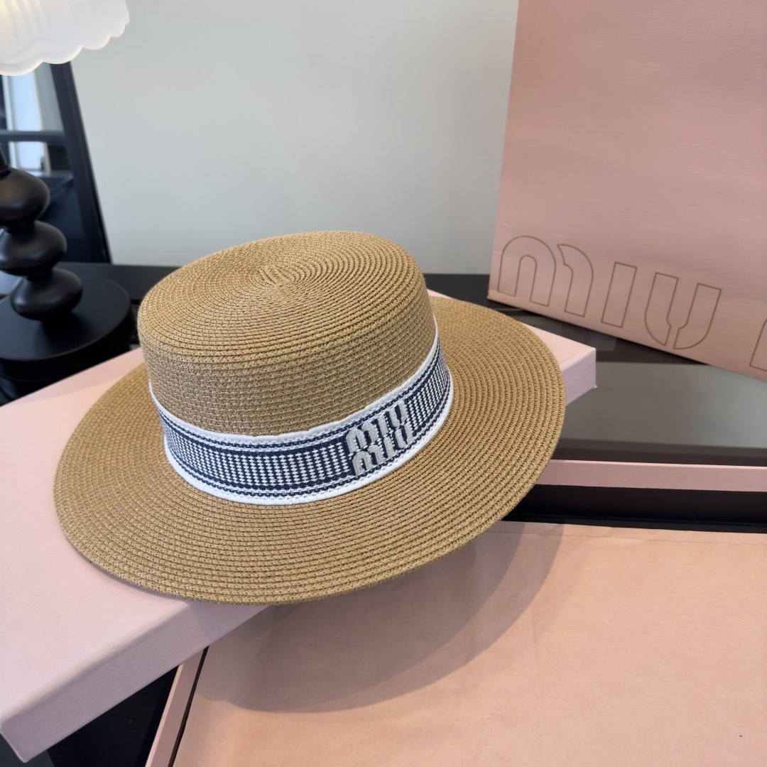 P miumiu缪缪新款平顶草帽，头围57cm