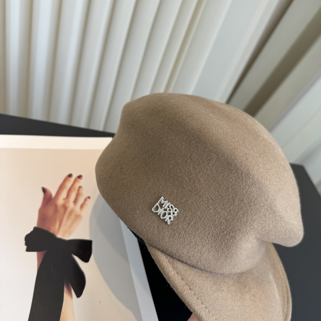 DIOR Camel Wool Newsboy Cap With MISS DIOR Crystal