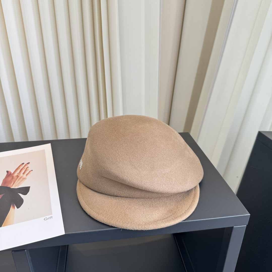 DIOR Camel Wool Newsboy Cap With MISS DIOR Crystal