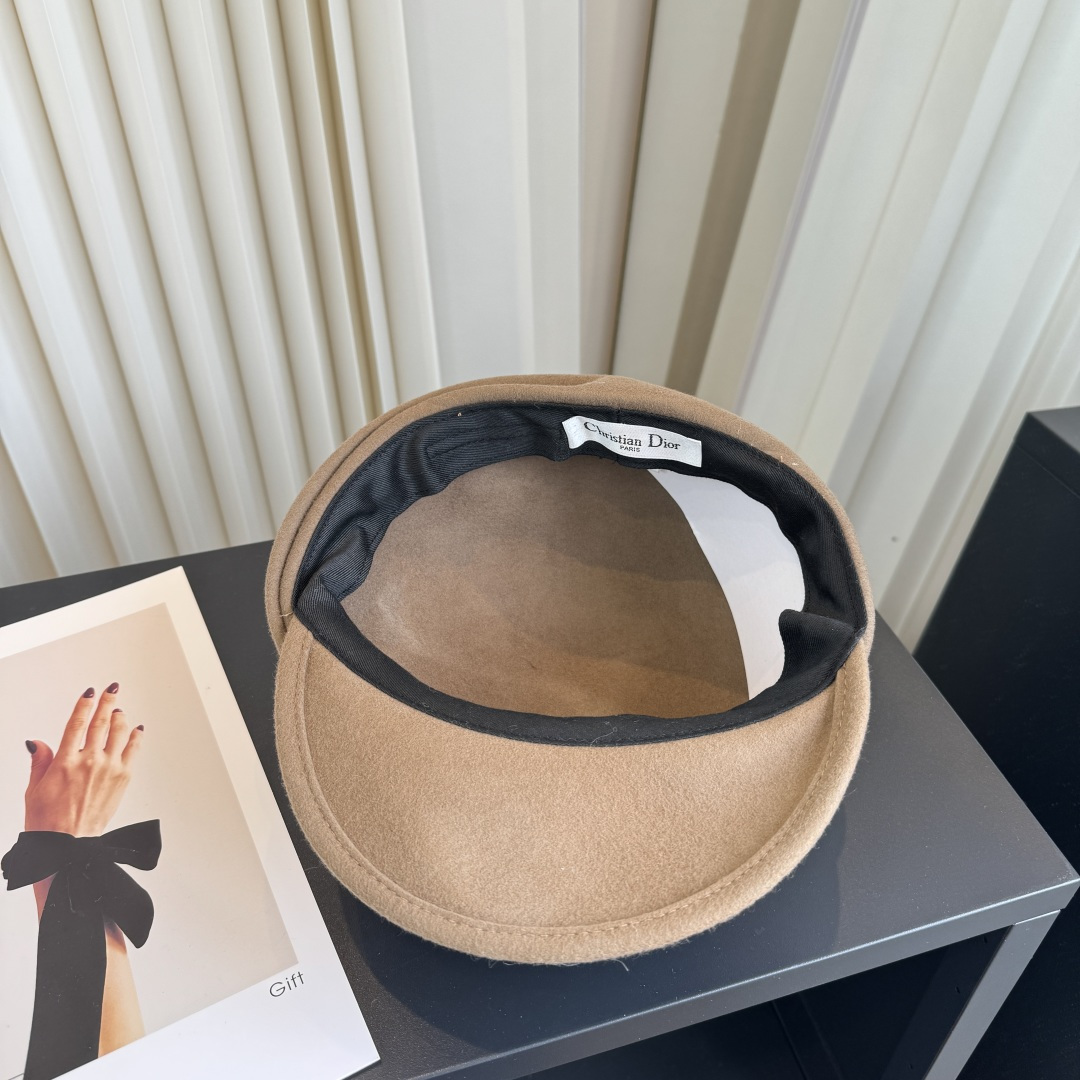 DIOR Camel Wool Newsboy Cap With MISS DIOR Crystal