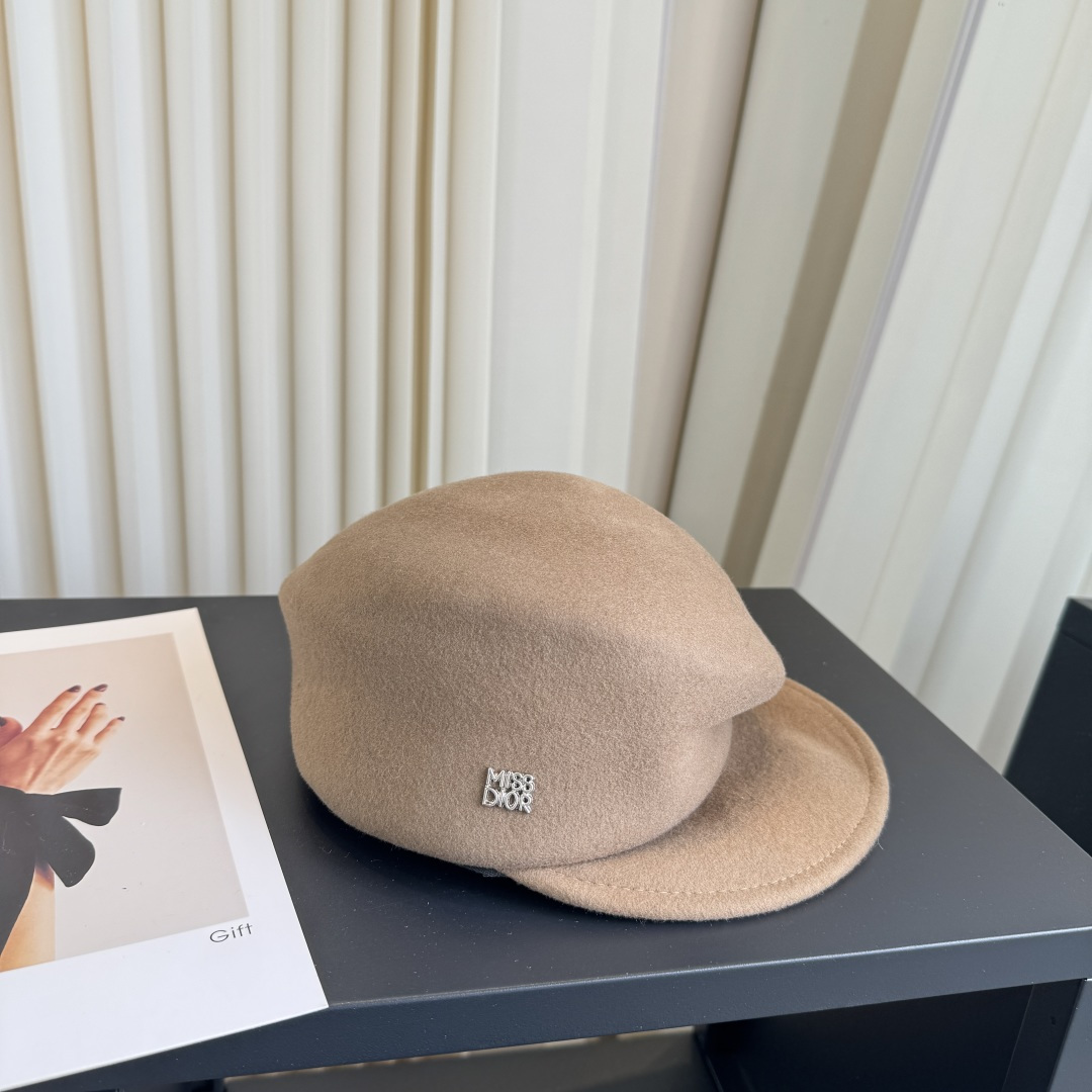 DIOR Camel Wool Newsboy Cap With MISS DIOR Crystal
