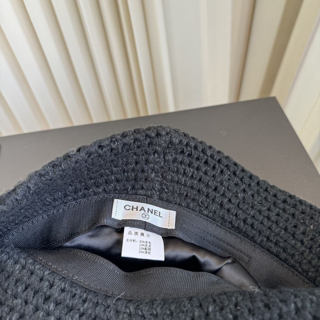 CHANEL Hand Crochet Camellia CC Knit Bucket Hat