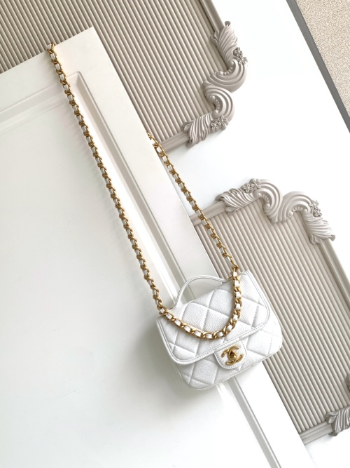 Chanel Mini Backpack with Top Handle & Chain Strap - White 1 Chanel Mini Backpack with Top Handle & Chain Strap - White